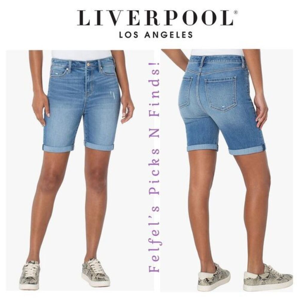 Liverpool | ‎ ECO High-Rise Double Rolled Stretch Denim Shorts - Blue, Size 4/27